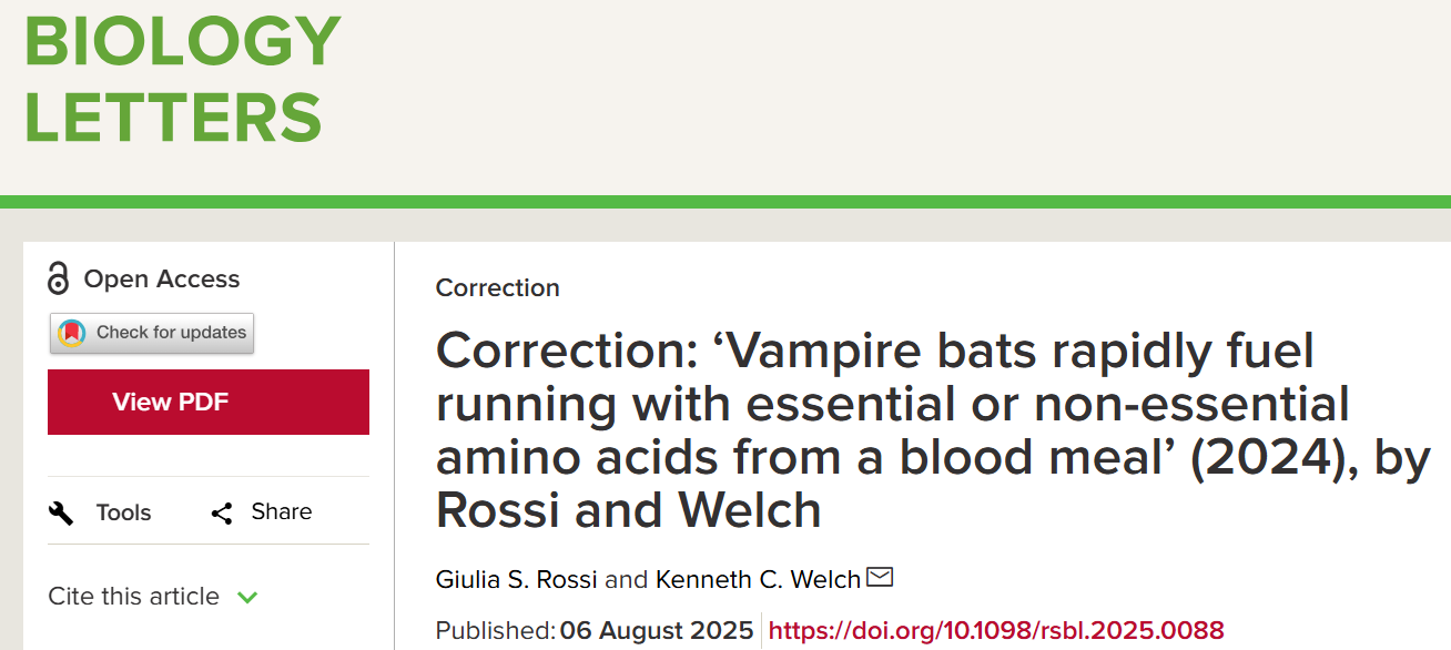 Screenshot of webpage featuring a correction to Rossi and Welch, 2024 publication.